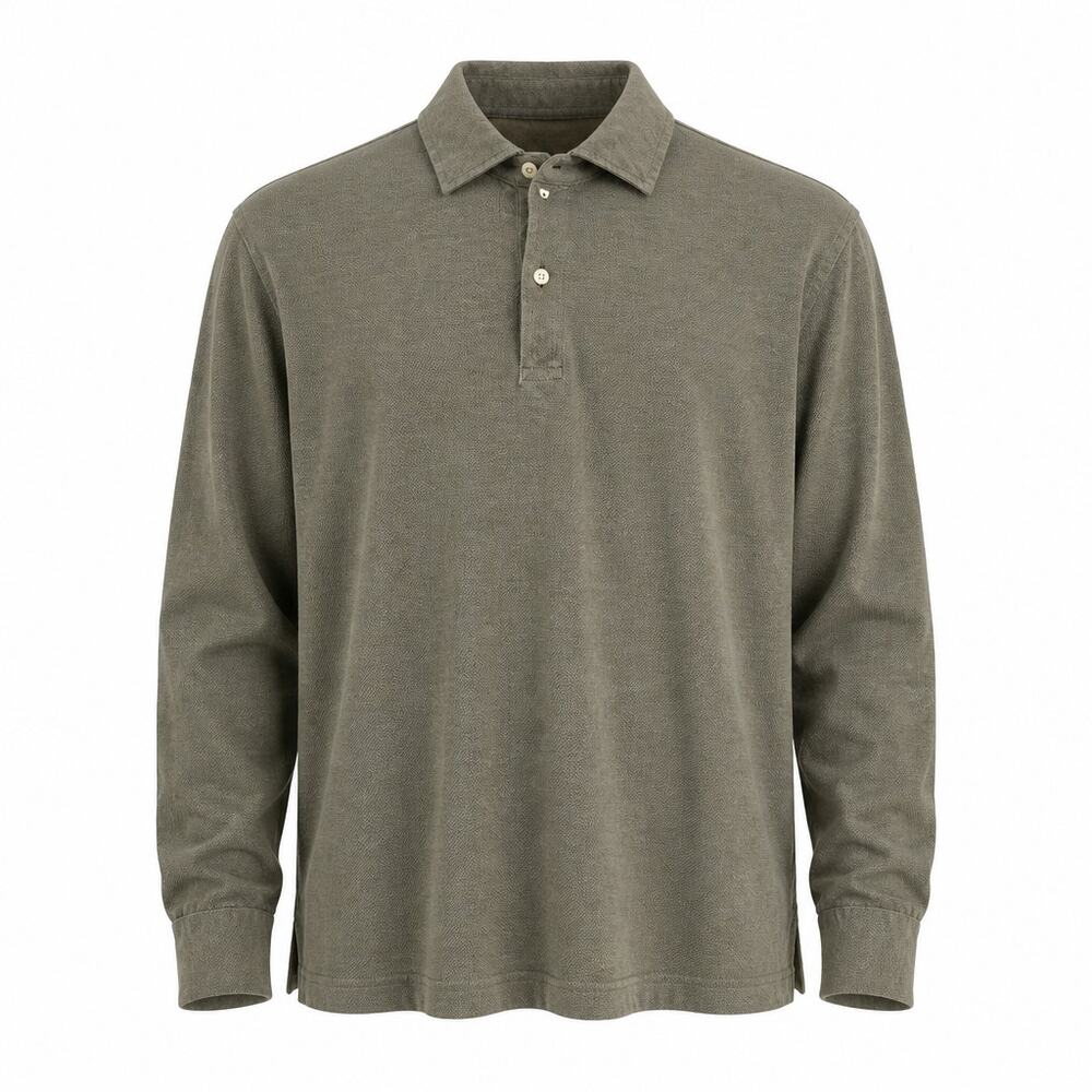 Proper Cloth Men’s Custom Long Sleeve Knit Polo Shirt Olive Green Cotton Large
